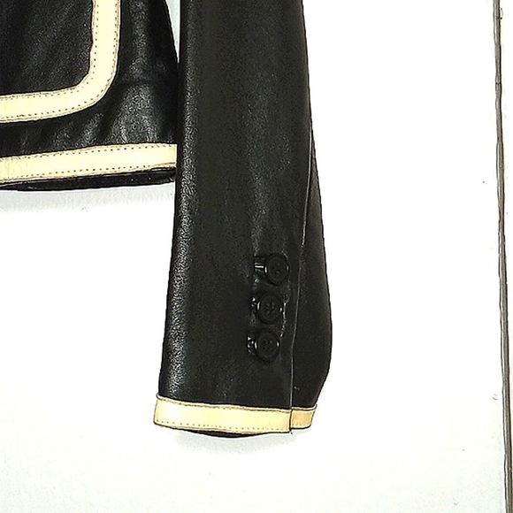 D2K BLACK AD BEIGE LEATHER JACKET WITH TWO OUTSIDE FRONT POCKETS - Picture 3 of 4